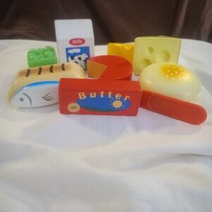 11 Pieces Melissa & Doug Wooden Pretend Play Food Milk Butter Fish Cheese Knife